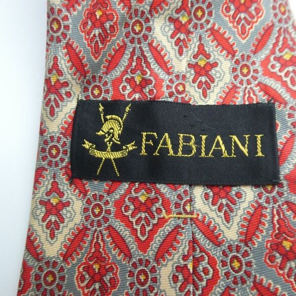 Fabiani Vintage All Silk Men's Neck Tie Red Cream Geometric Floral Print Retro - Picture 5 of 6